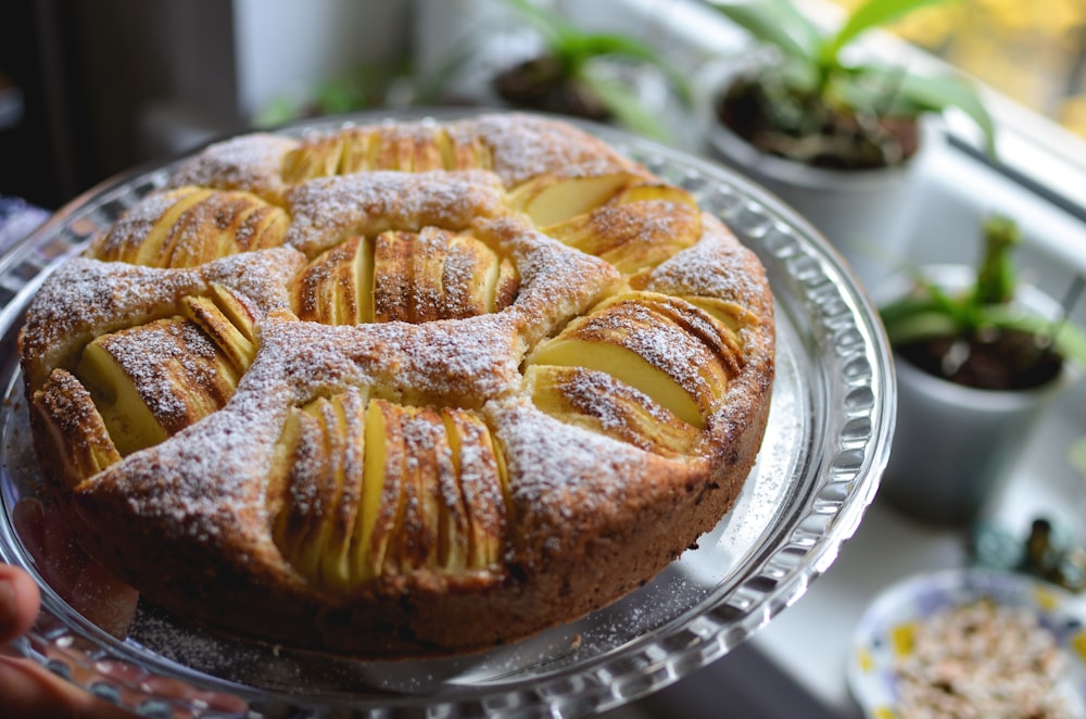 brown pastry on silver round plate