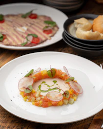 Close-up of a Scandinavian-style plated dish with vibrant colors.