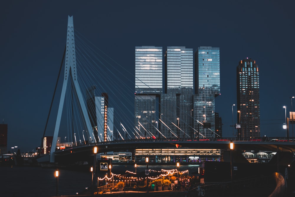 city skyline during night time