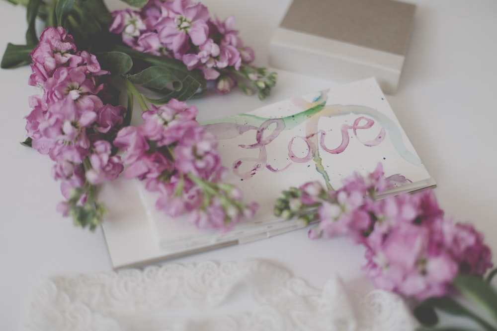 pink flowers on white box