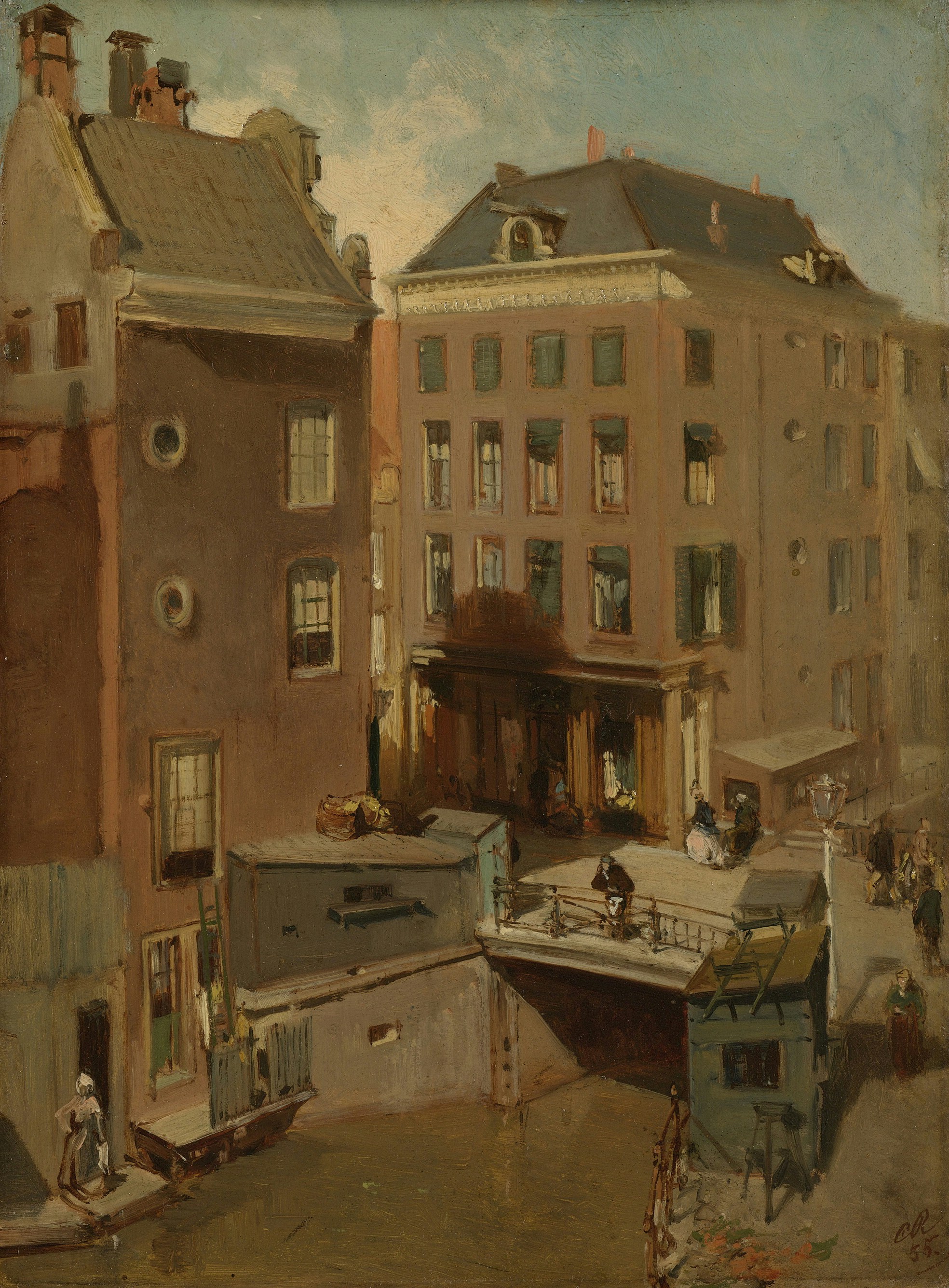 Title: The Osjessluis near Kalverstraat in Amsterdam.<br />Date: 1855.<br />Institution: Rijksmuseum.<br />Provider: Rijksmuseum.<br />Providing Country: Netherlands.<br />Public Domain