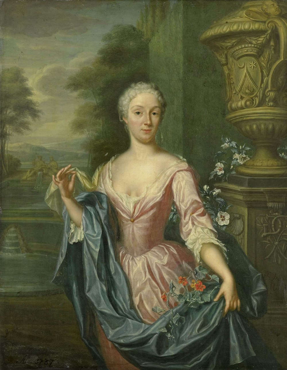 woman in blue dress painting