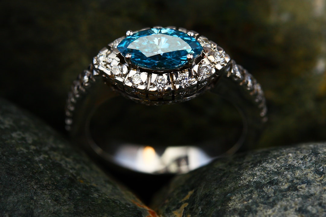 silver diamond ring on gray stone, Diamond Ring