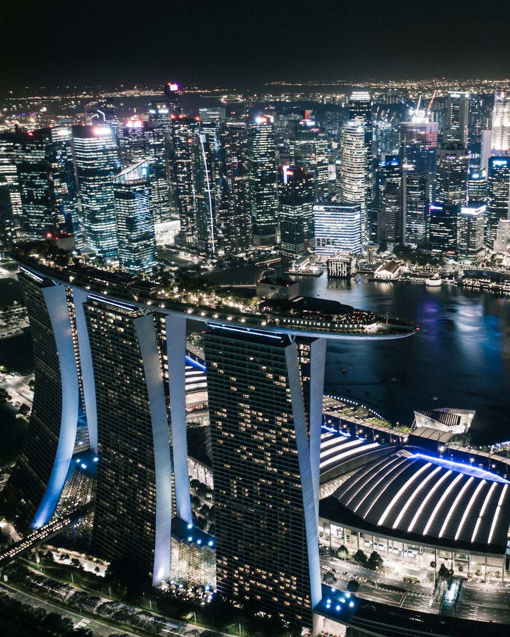 city skyline during night time