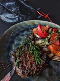 cooked food on blue ceramic plate