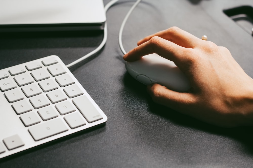 person holding apple magic keyboard