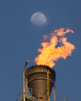 fire in gray steel tank