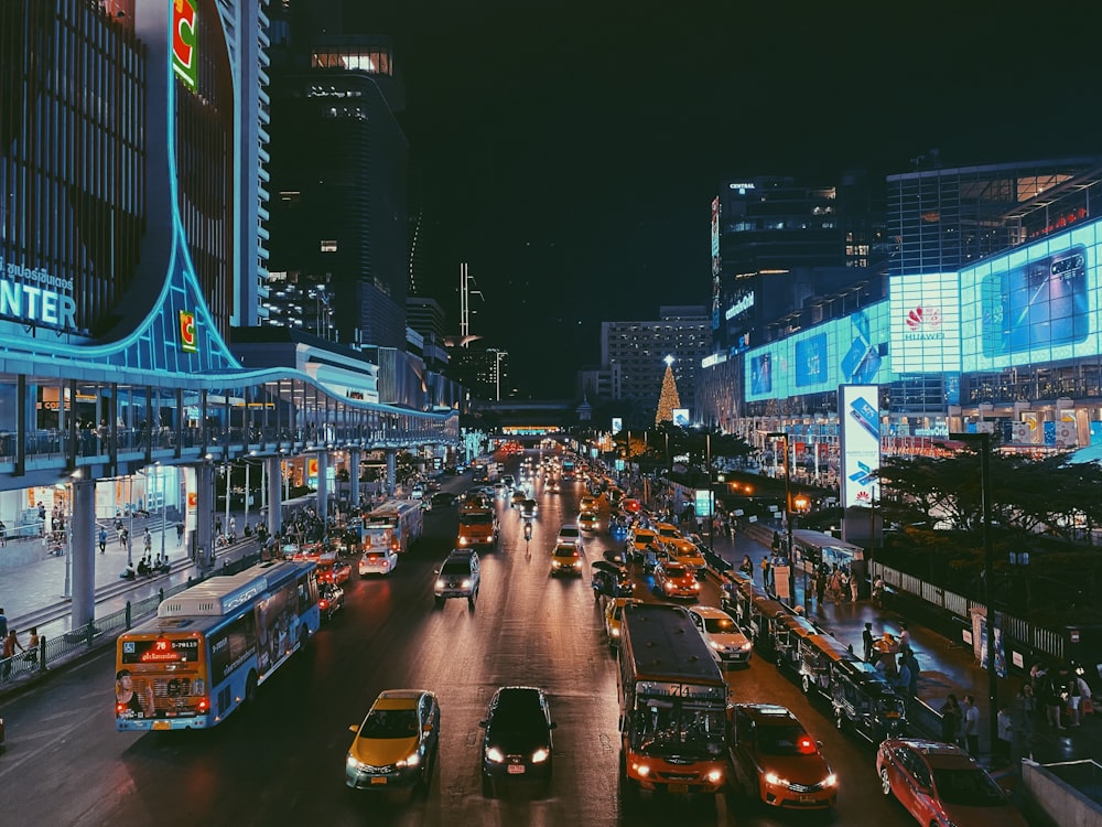 cars on road during night time