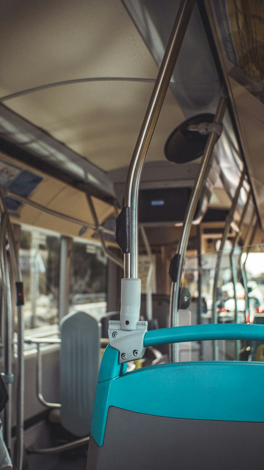 blue and white bus seat