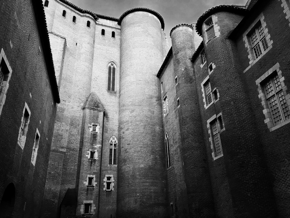 grayscale photo of concrete building