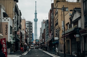 A bustling street scene in Tokyo blending tradition and modern life