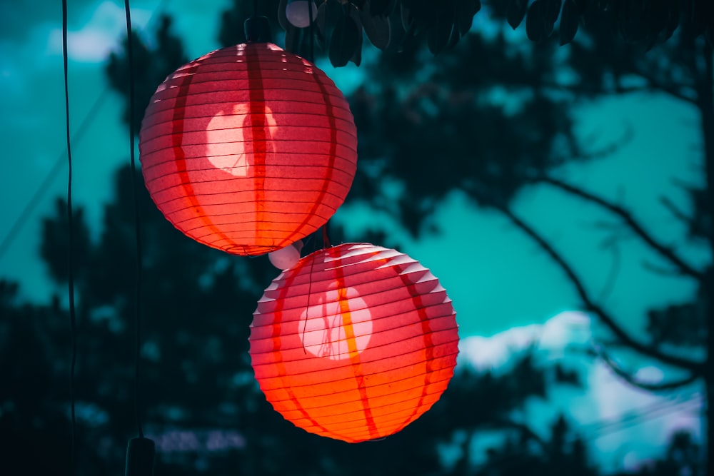 orange paper lantern during night time