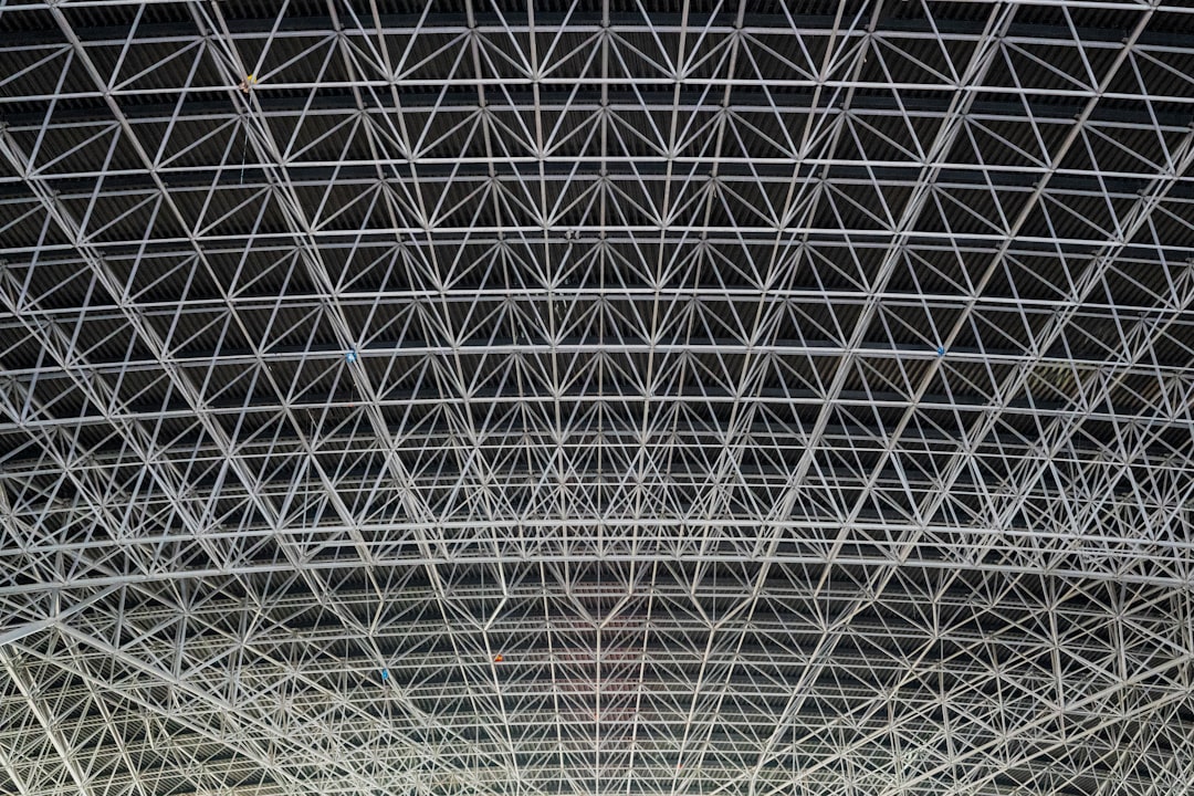 white and black metal frame, The roof of Ferrari World, Abu Dhabi. An amazing structure.