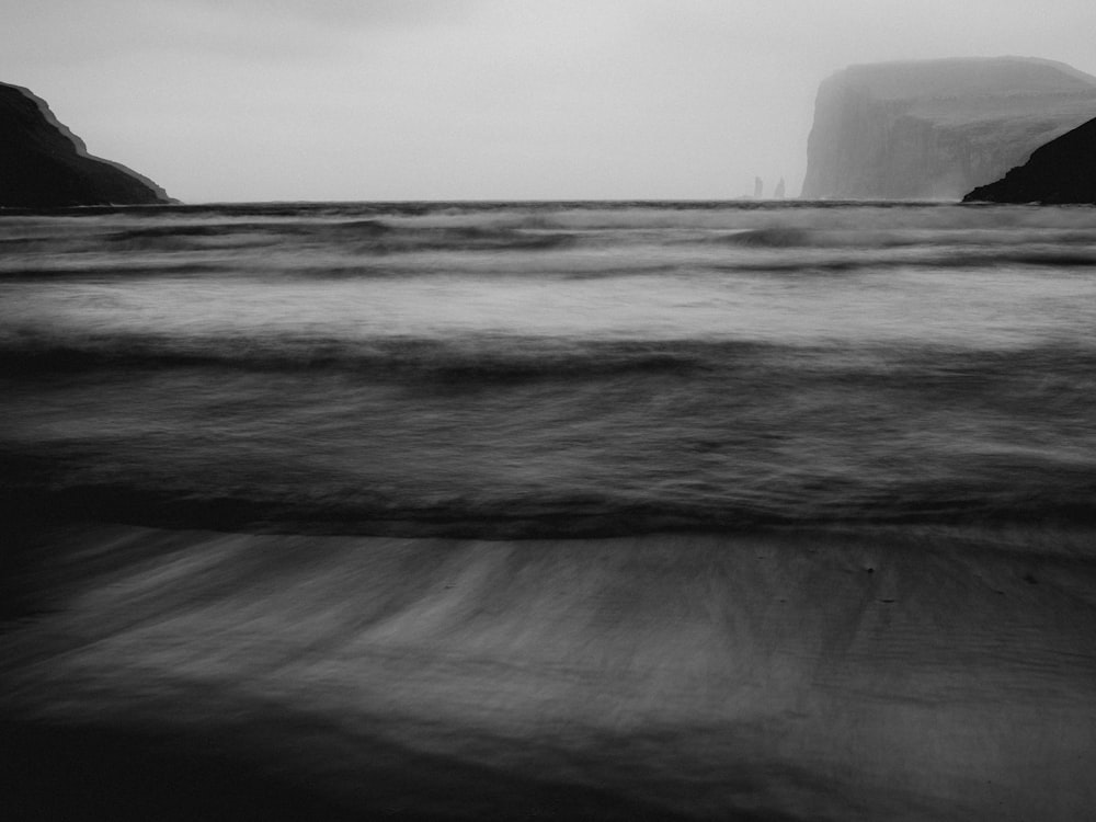 grayscale photo of ocean waves