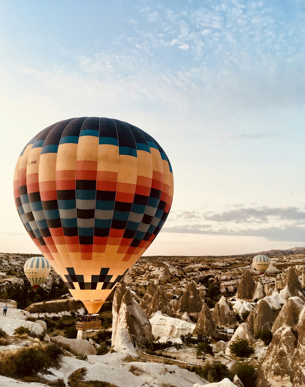 blue red and yellow hot air balloon