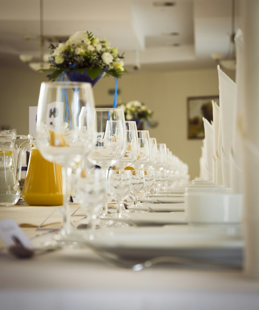 clear wine glasses on table