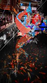 red and blue dragon on the street