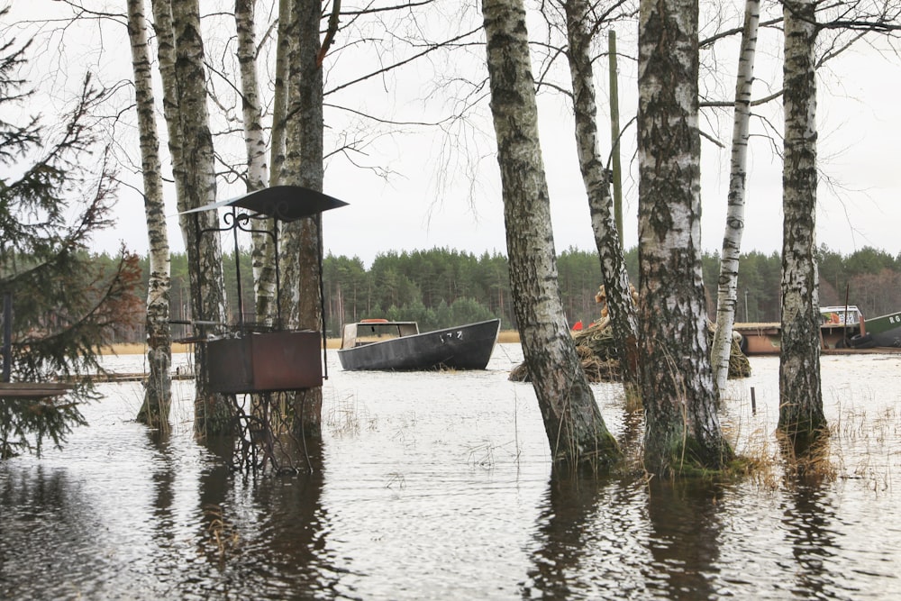 brown wooden boat on lake during daytime