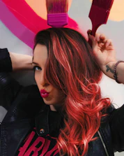 woman in black leather jacket