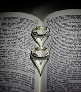 gold wedding band on book page
