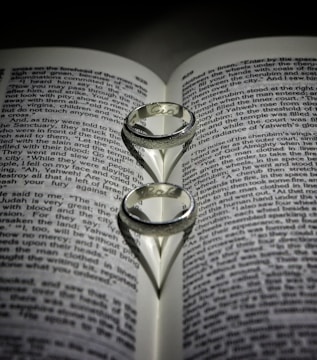 gold wedding band on book page
