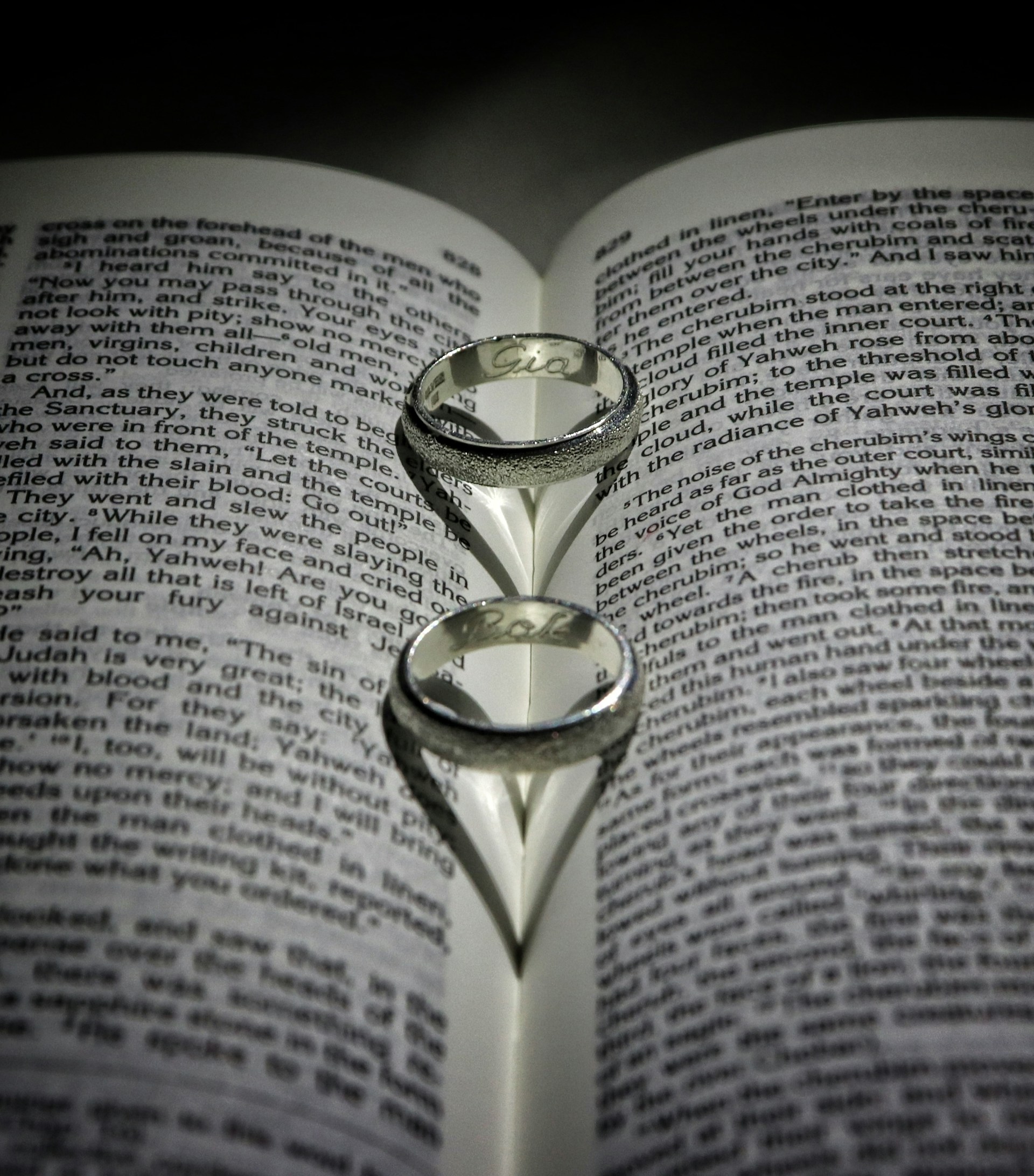 gold wedding band on book page