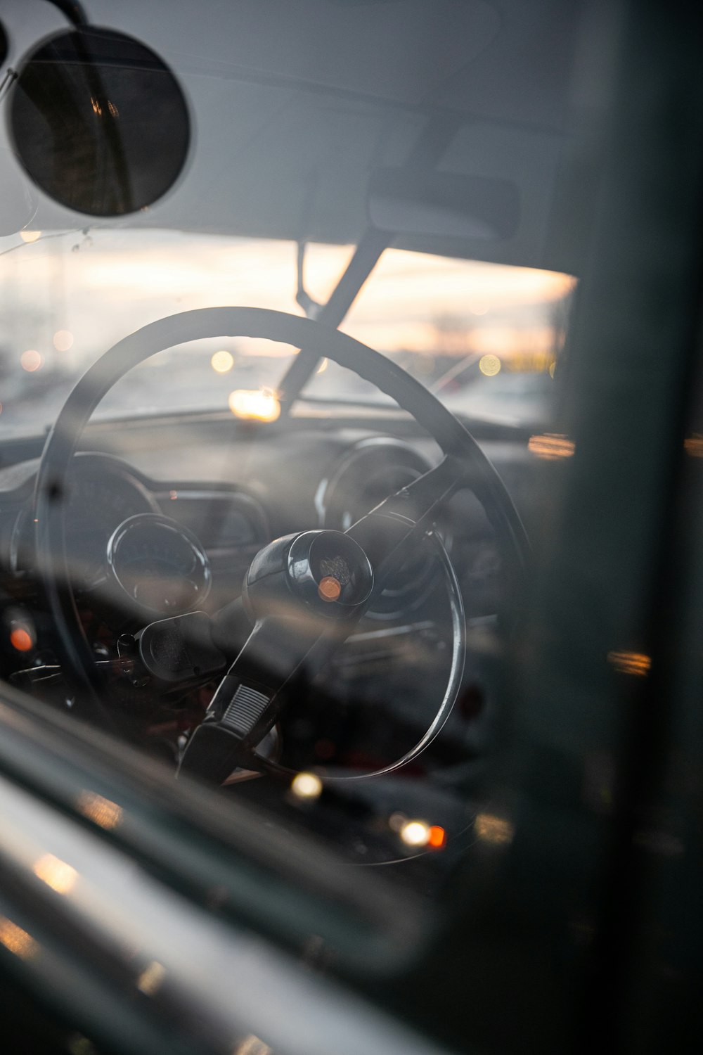 black steering wheel in car