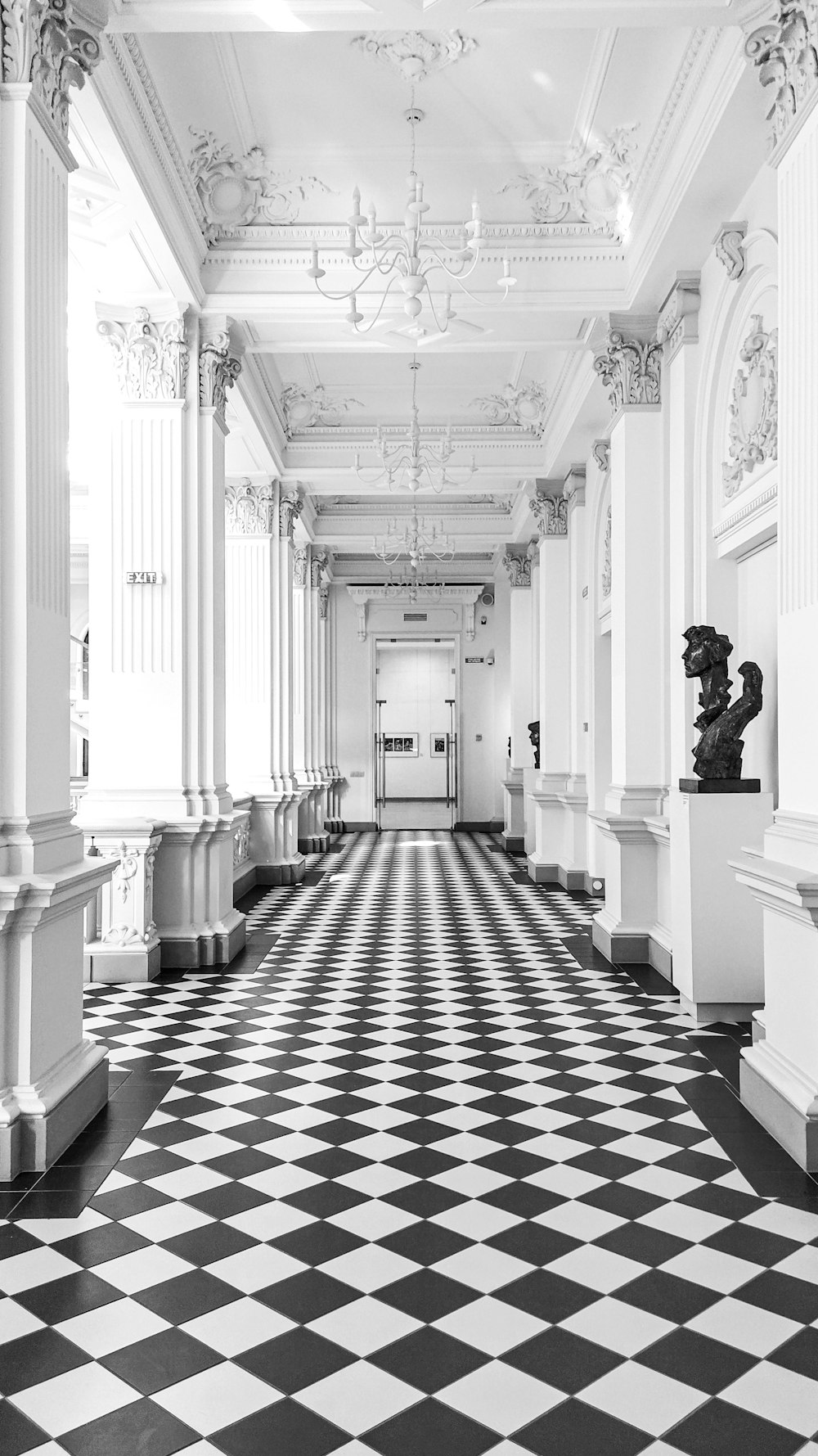black and white checked floor