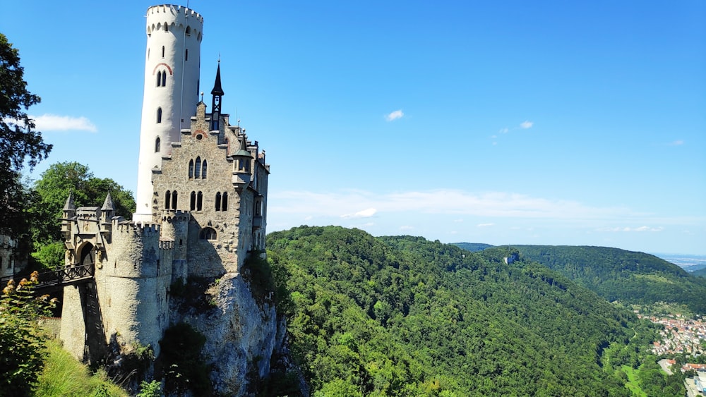 gray concrete castle on top of green mountain during daytime