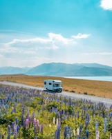 The mobile clinic parked in a scenic Skagit County neighborhood under a clear blue sky.