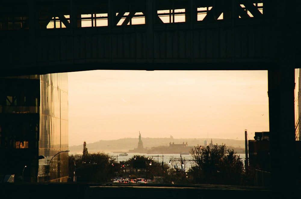 silhouette of bridge during sunset