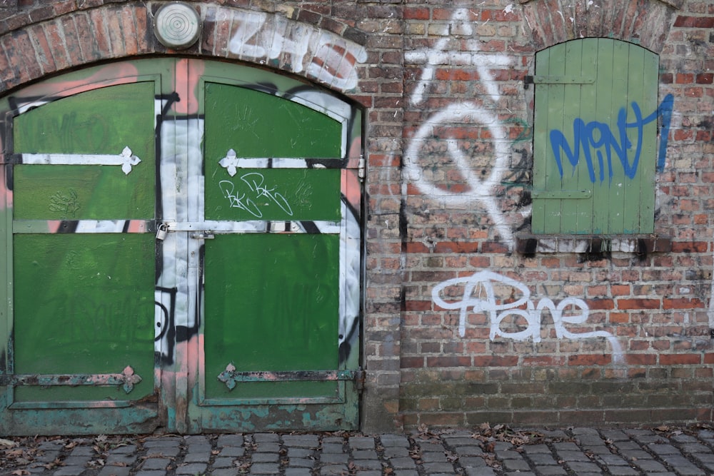 green and white wooden door