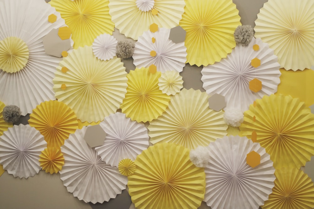 yellow and white floral textile