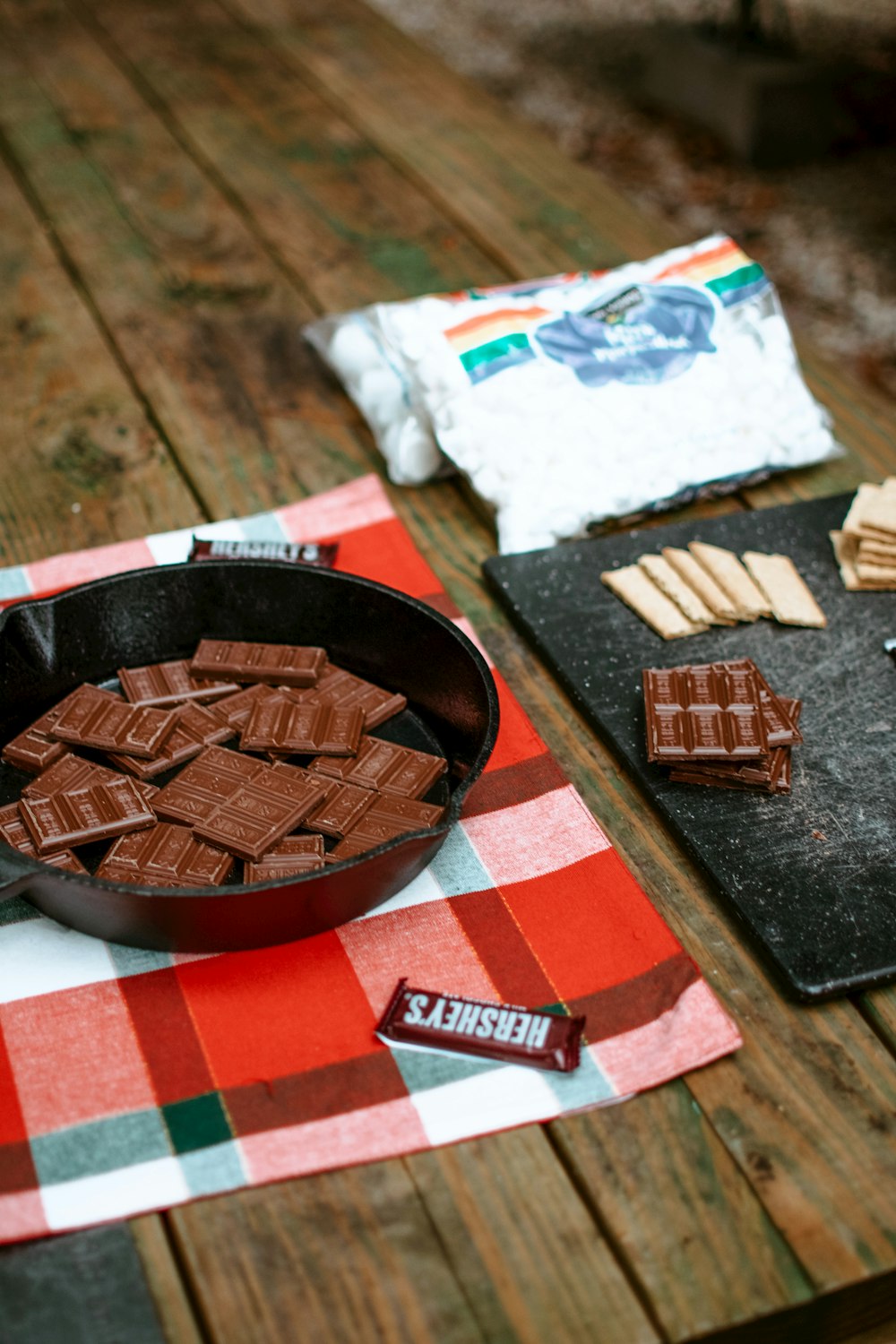 chocolate bars on brown round plate