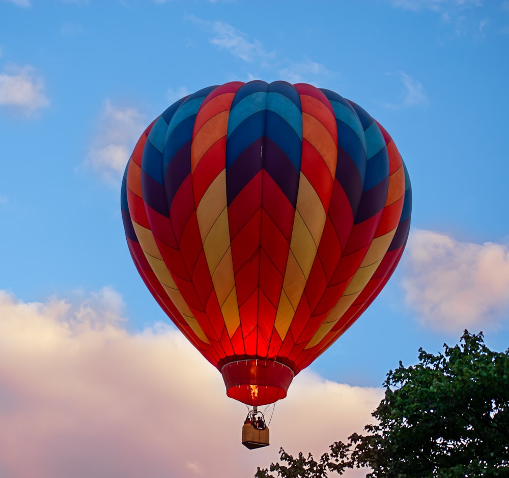 blue yellow and red hot air balloon