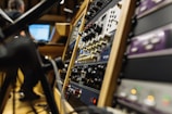 black and brown audio mixer