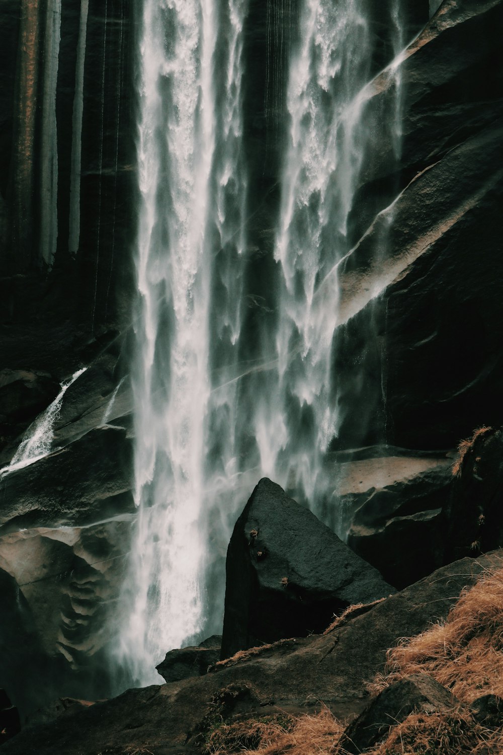 water falls in the cave