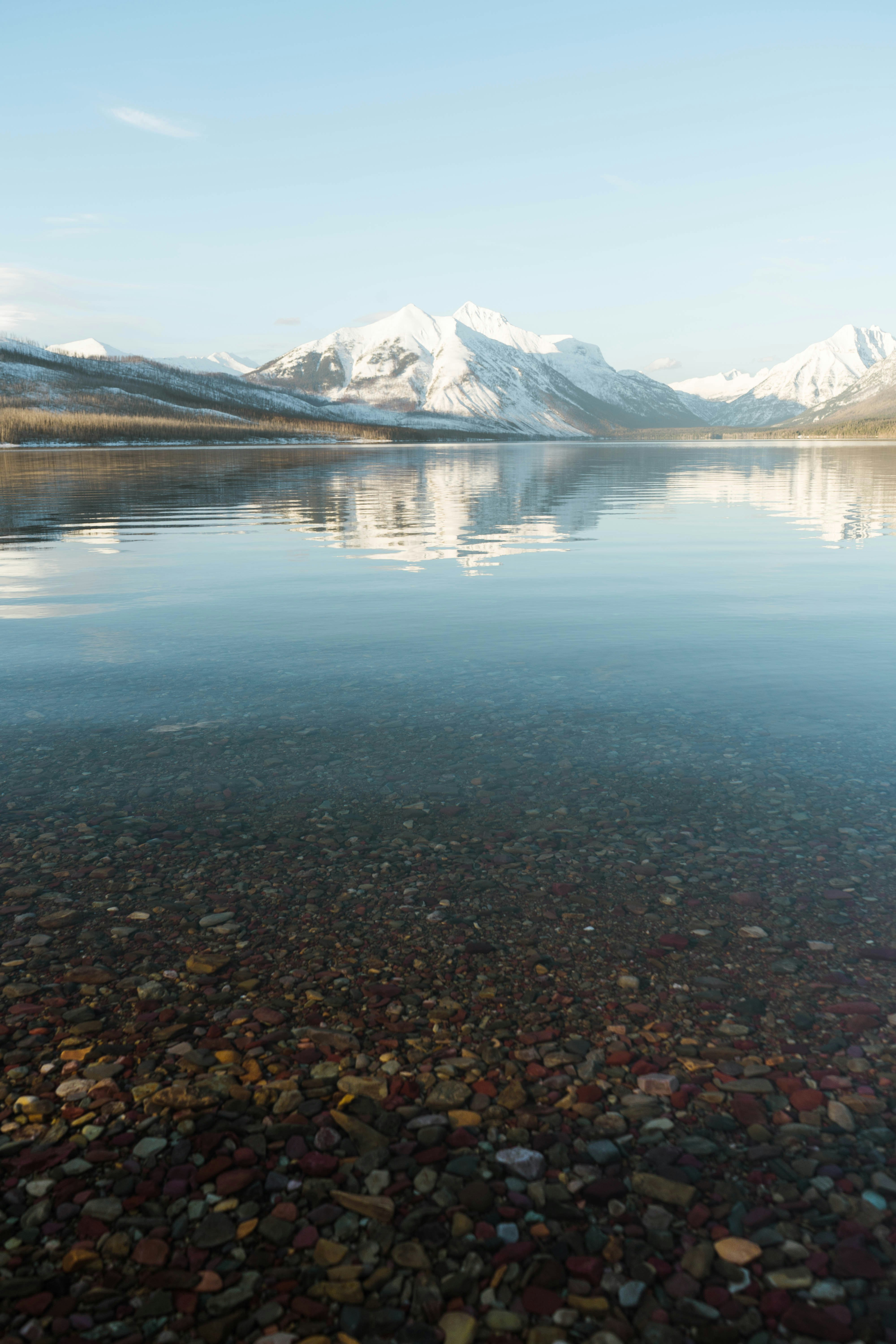 lake near snow covered mountain during daytime