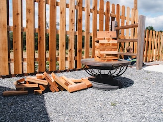 brown wooden fence on gray concrete floor