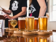 clear drinking glass with beer