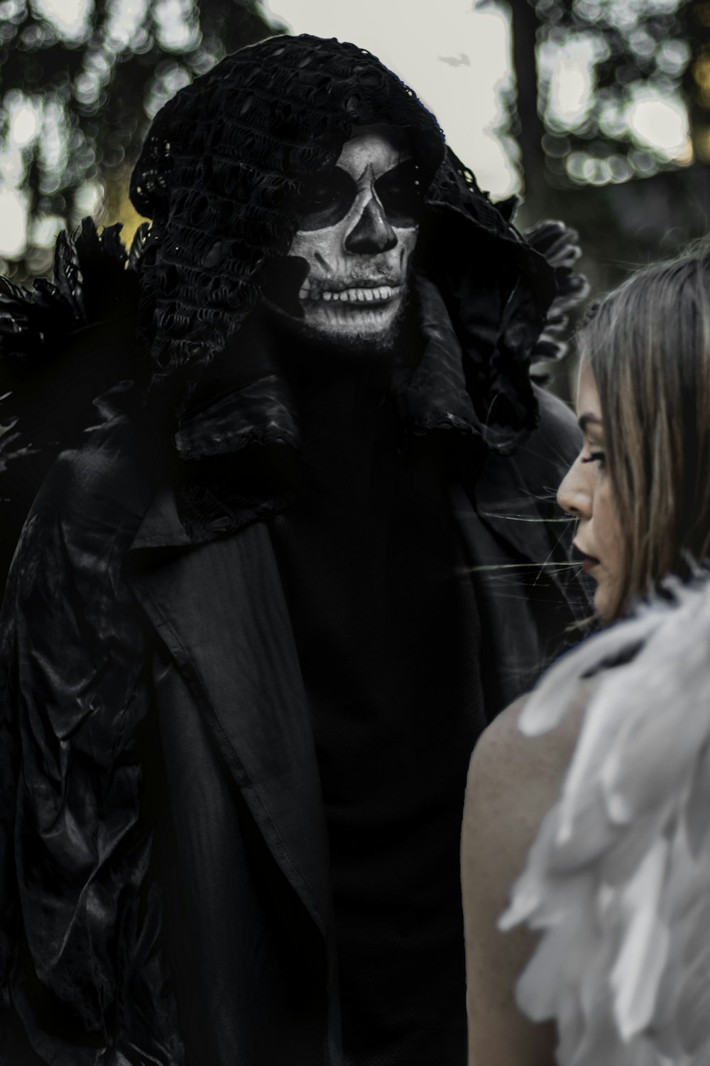 person in black leather jacket