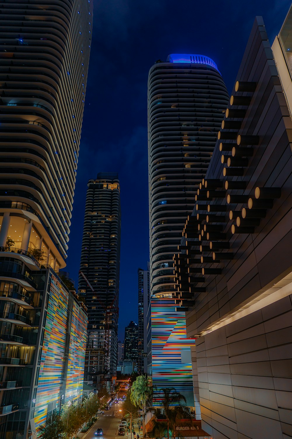 white and blue building during night time