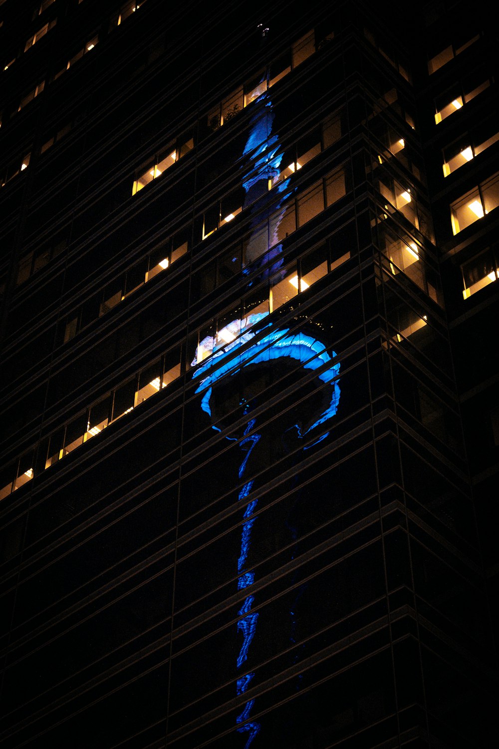 blue and white light on building