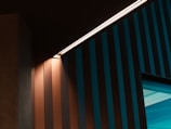 blue and white striped wall