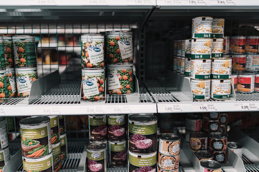 Canned beans and tomatoes beside fresh ingredients