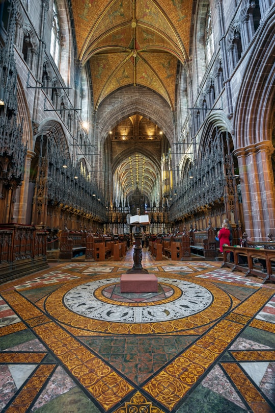 brown and beige concrete building in Chester Cathedral United Kingdom