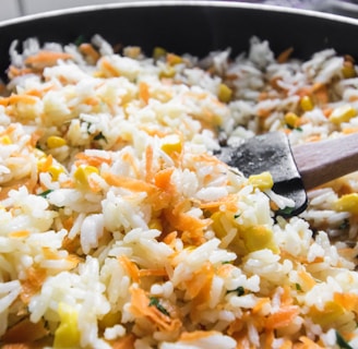 fried rice on black pan