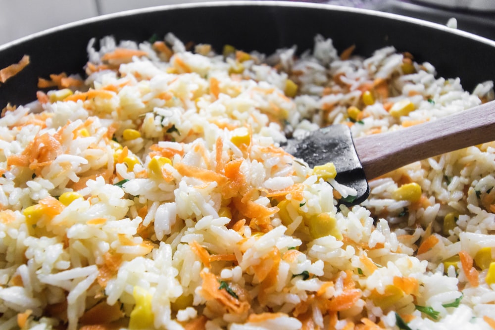 fried rice on black pan