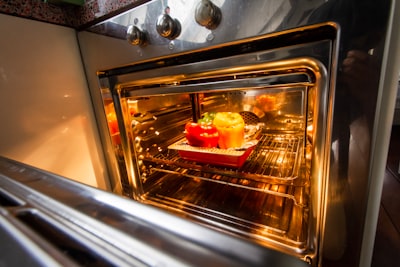 stainless steel oven with foods oven google meet background