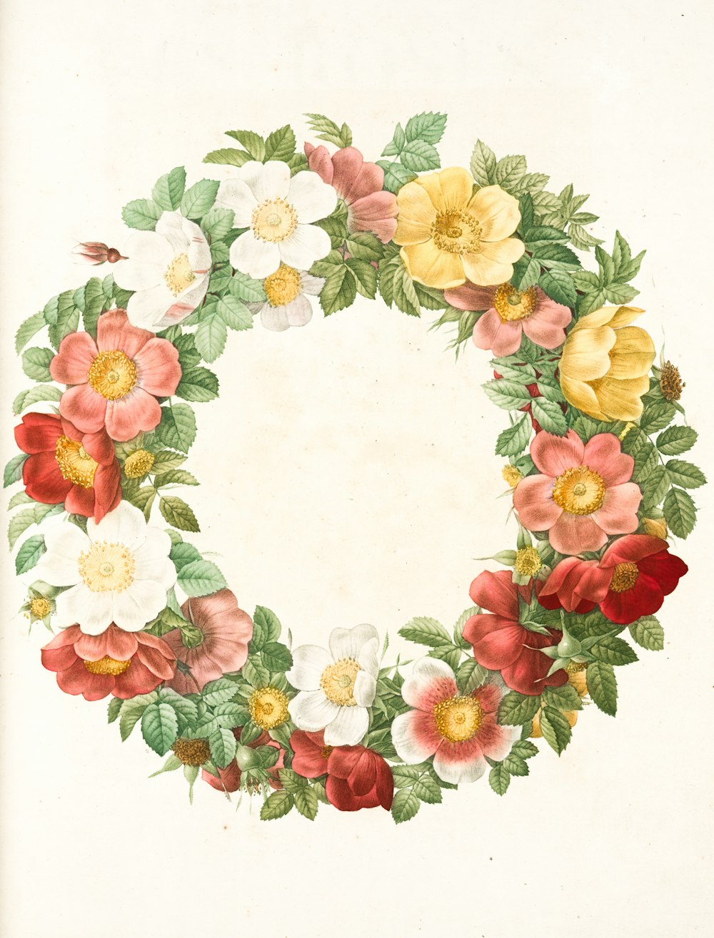 yellow red and green floral wreath
